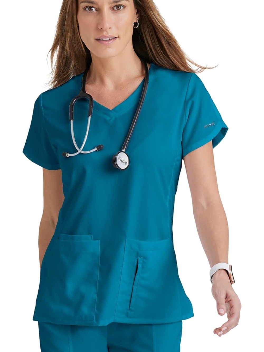 Grey's Anatomy Cora V-Neck Scrub Top in Color Bahama
